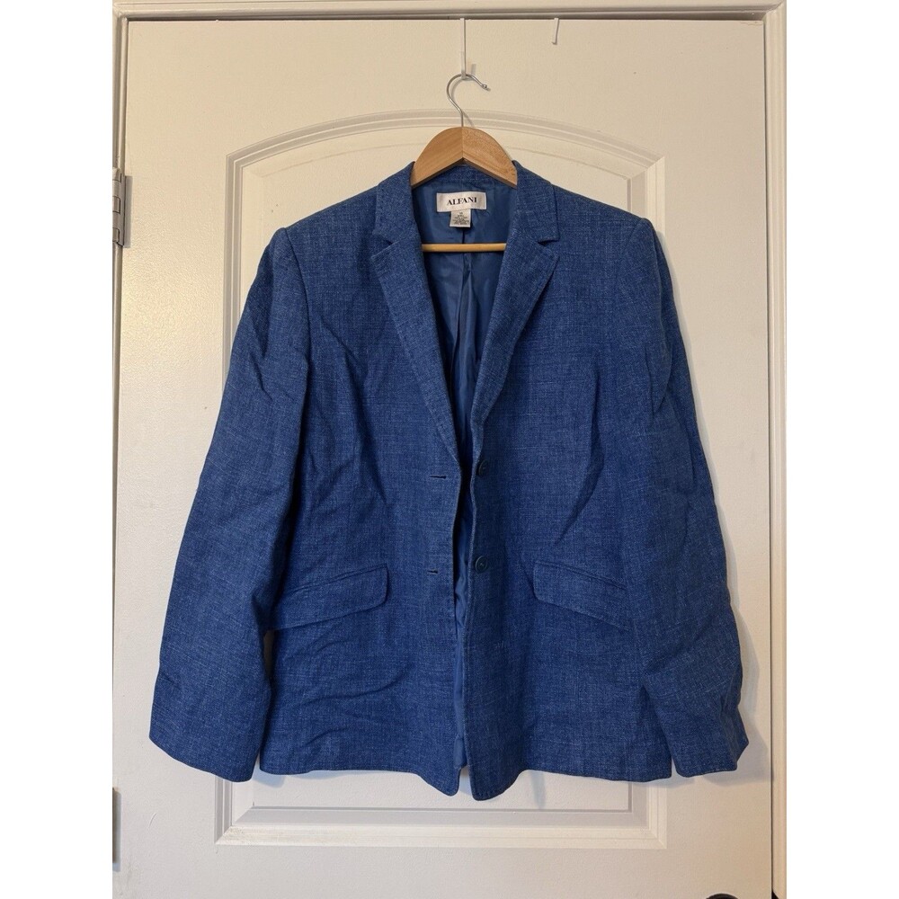 Alfani Women's 100% Linen Business Blazer Canvas Sustainable Blue